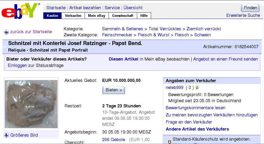 10 Millionen fuer ein Schnitzel